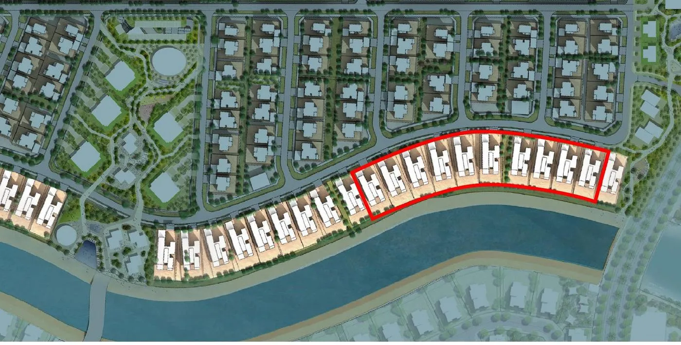 Site plan showing the released plots outlined in red along the canal edge